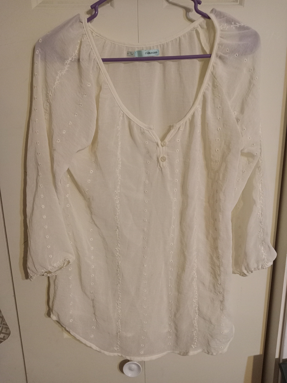 Maurices Cream Embroidered Peasant Tunic